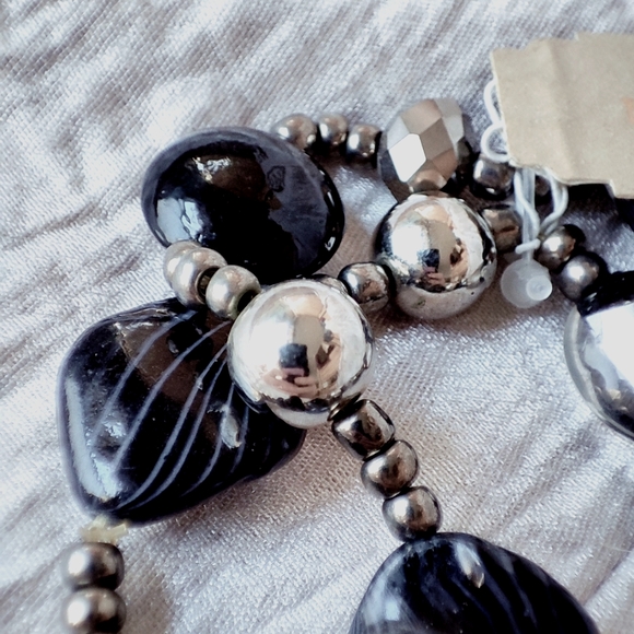 Erica Lyons Art Glass Silver Foil Crystal Beaded Bracelet and Earrings Set NOC - Picture 4 of 13